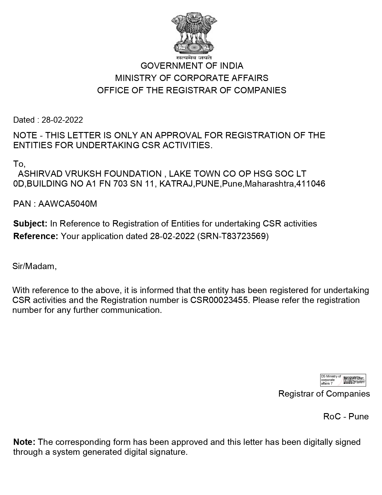 Approval Letter for form CSR1_page-0001